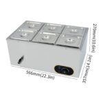 bain marie 6 container stainless steel commercial food warmer, silver, for catering and restaurants - Image 2