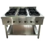 6 burner cooking range stainless steel with shelf