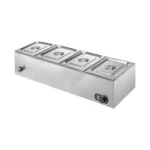 commercial bain marie, 1500w electric food warmer stainless steel steam table temperature control with covers, drain tap, gn 1/4 containers -150mm x4