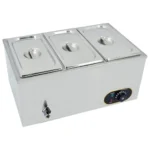 commercial bain marie, 1500w electric food warmer stainless steel steam table temperature control with covers, drain tap, gn 1/3 containers -150mm x3