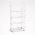 white metal wire display rack with wheels – 5 tiers