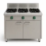commercial-grade stainless steel gas range features 3 powerful burners