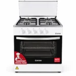 costom 4-burner gas cooker with auto ignition & glass lid – white/stainless steel finish