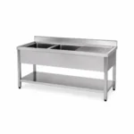 Double Bowl Stainless Steel Sink with Work Space – 160×60 CM